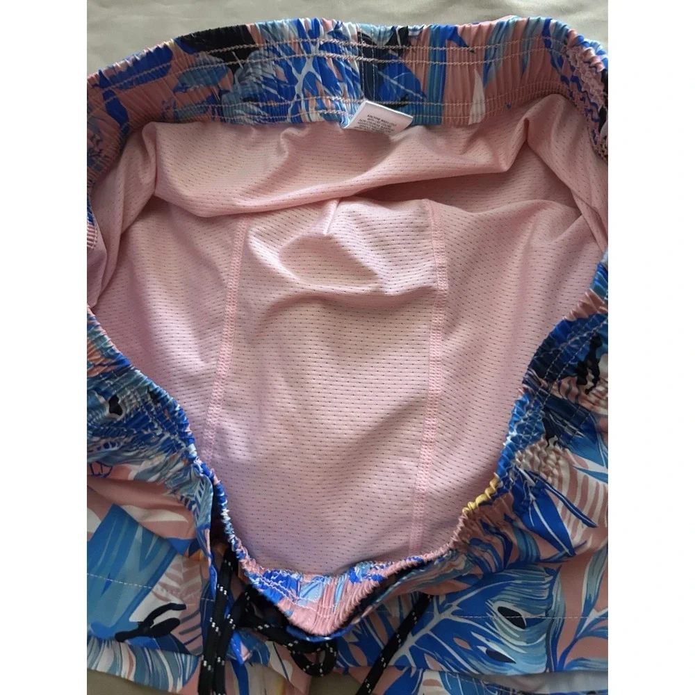Mens Tropical Swim Trunks‎ Large Pink Blue Bird Print Beach Shorts